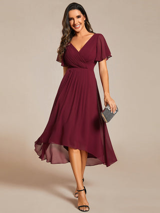 Short Sleeve Pleated Chiffon A-Line Wedding Guest Dresses
