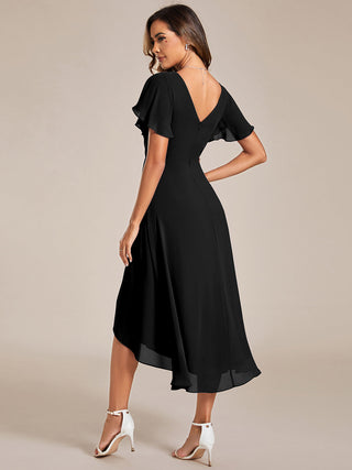Short Sleeve Pleated Chiffon A-Line Wedding Guest Dresses