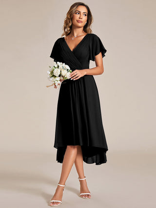 Short Sleeve Pleated Chiffon A-Line Wedding Guest Dresses