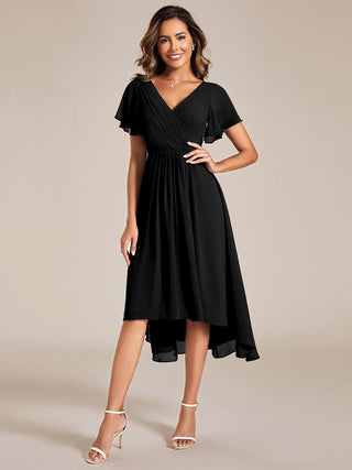 Short Sleeve Pleated Chiffon A-Line Wedding Guest Dresses