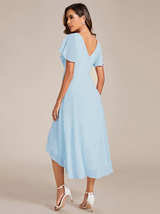 Short Sleeve Pleated Chiffon A-Line Wedding Guest Dresses
