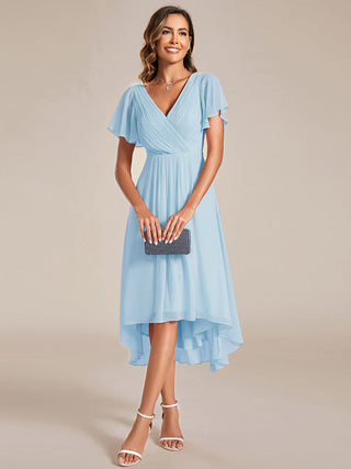 Short Sleeve Pleated Chiffon A-Line Wedding Guest Dresses