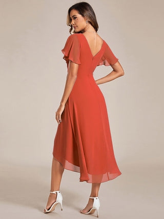 Short Sleeve Pleated Chiffon A-Line Wedding Guest Dresses