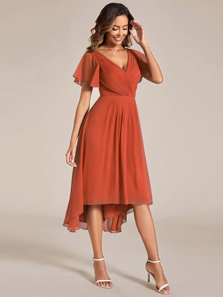 Short Sleeve Pleated Chiffon A-Line Wedding Guest Dresses