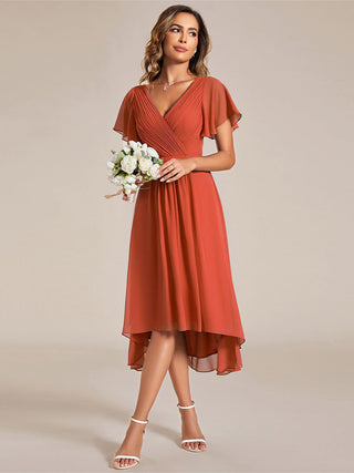 Short Sleeve Pleated Chiffon A-Line Wedding Guest Dresses