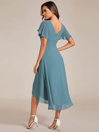 Short Sleeve Pleated Chiffon A-Line Wedding Guest Dresses
