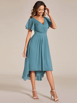 Short Sleeve Pleated Chiffon A-Line Wedding Guest Dresses