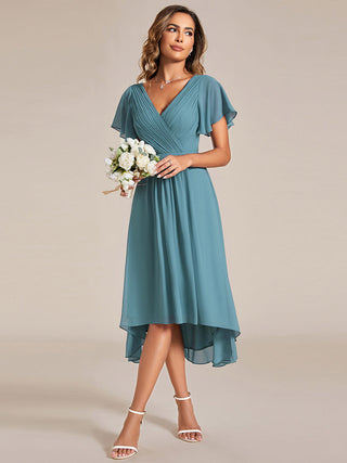 Short Sleeve Pleated Chiffon A-Line Wedding Guest Dresses