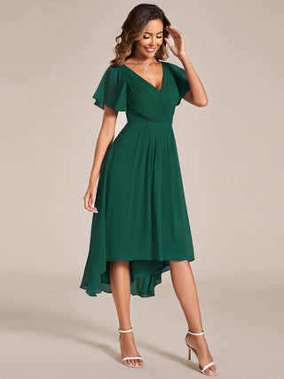 Short Sleeve Pleated Chiffon A-Line Wedding Guest Dresses