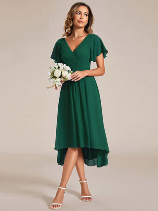 Short Sleeve Pleated Chiffon A-Line Wedding Guest Dresses