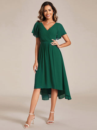 Short Sleeve Pleated Chiffon A-Line Wedding Guest Dresses