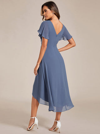 Short Sleeve Pleated Chiffon A-Line Wedding Guest Dresses