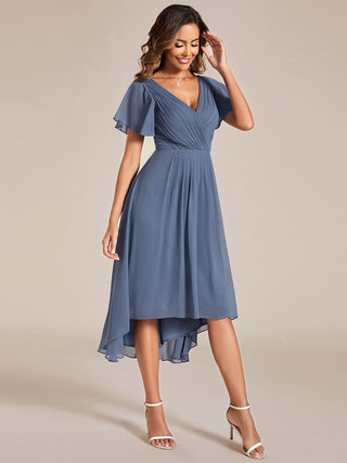 Short Sleeve Pleated Chiffon A-Line Wedding Guest Dresses