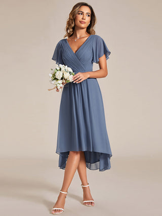Short Sleeve Pleated Chiffon A-Line Wedding Guest Dresses