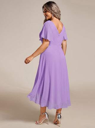 Short Sleeve Pleated Chiffon A-Line Wedding Guest Dresses