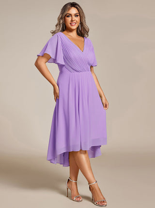 Short Sleeve Pleated Chiffon A-Line Wedding Guest Dresses