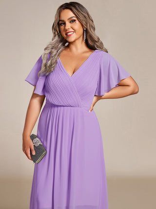 Short Sleeve Pleated Chiffon A-Line Wedding Guest Dresses