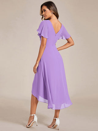 Short Sleeve Pleated Chiffon A-Line Wedding Guest Dresses