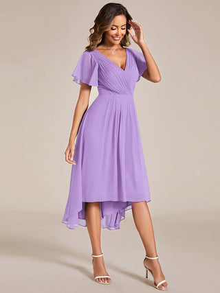 Short Sleeve Pleated Chiffon A-Line Wedding Guest Dresses