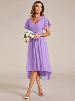 Short Sleeve Pleated Chiffon A-Line Wedding Guest Dresses