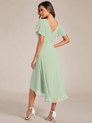 Short Sleeve Pleated Chiffon A-Line Wedding Guest Dresses
