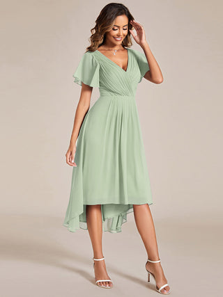 Short Sleeve Pleated Chiffon A-Line Wedding Guest Dresses