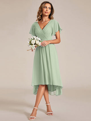 Short Sleeve Pleated Chiffon A-Line Wedding Guest Dresses