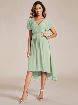 Short Sleeve Pleated Chiffon A-Line Wedding Guest Dresses