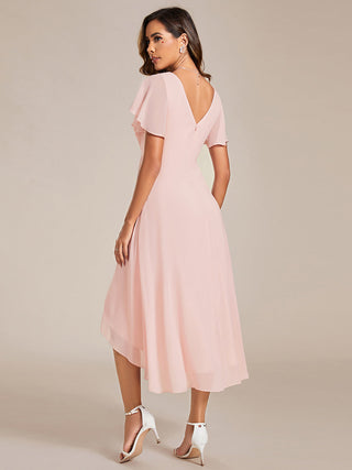 Short Sleeve Pleated Chiffon A-Line Wedding Guest Dresses