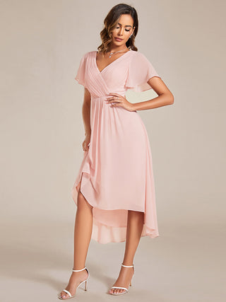 Short Sleeve Pleated Chiffon A-Line Wedding Guest Dresses