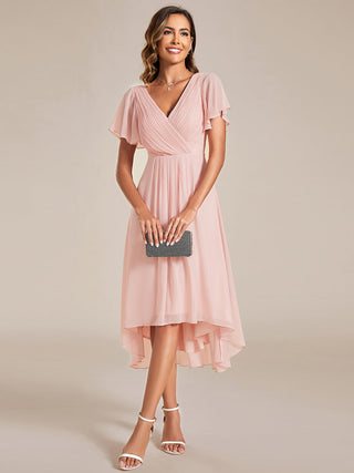 Short Sleeve Pleated Chiffon A-Line Wedding Guest Dresses