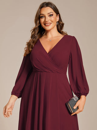 Long Sleeve Asymmetrical Hem Deep V-Neck Non-Stretch Wedding Guest Dresses