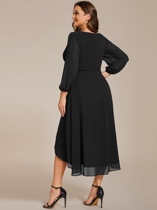 Long Sleeve Asymmetrical Hem Deep V-Neck Non-Stretch Wedding Guest Dresses