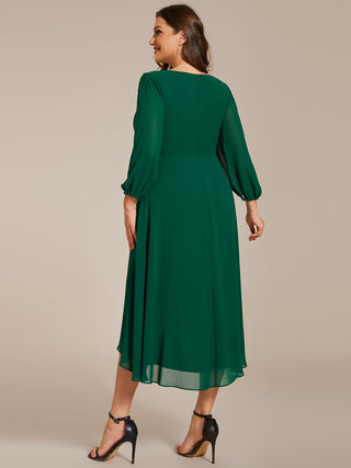 Long Sleeve Asymmetrical Hem Deep V-Neck Non-Stretch Wedding Guest Dresses