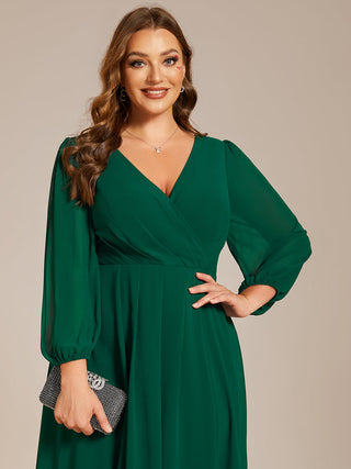 Long Sleeve Asymmetrical Hem Deep V-Neck Non-Stretch Wedding Guest Dresses