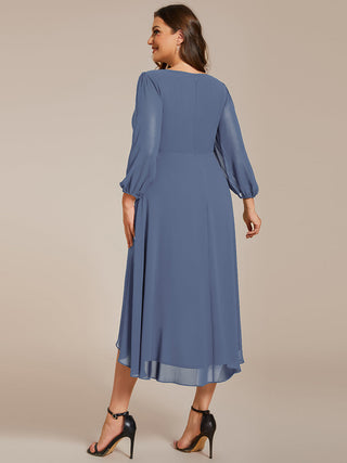 Long Sleeve Asymmetrical Hem Deep V-Neck Non-Stretch Wedding Guest Dresses
