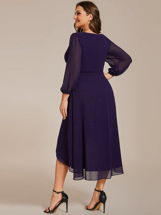 Long Sleeve Asymmetrical Hem Deep V-Neck Non-Stretch Wedding Guest Dresses