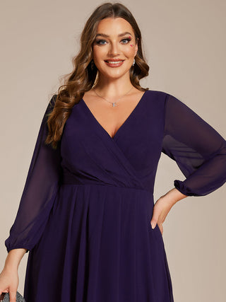 Long Sleeve Asymmetrical Hem Deep V-Neck Non-Stretch Wedding Guest Dresses