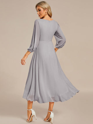 Long Sleeve Asymmetrical Hem Deep V-Neck Non-Stretch Wedding Guest Dresses