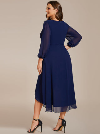 Long Sleeve Asymmetrical Hem Deep V-Neck Non-Stretch Wedding Guest Dresses