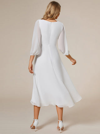 Long Sleeve Asymmetrical Hem Deep V-Neck Non-Stretch Wedding Guest Dresses
