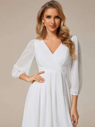 Long Sleeve Asymmetrical Hem Deep V-Neck Non-Stretch Wedding Guest Dresses