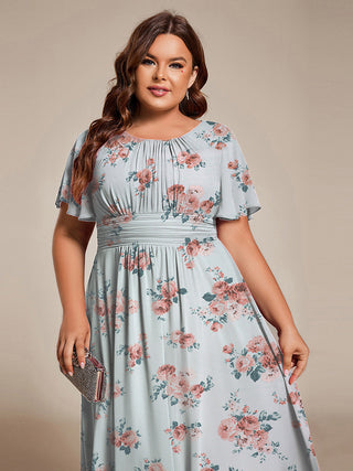 Short Sleeve Ruffle Pleated Round Neck A-Line High-Low Wedding Guest Dresses