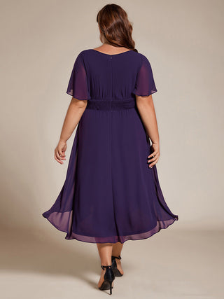 Short Sleeve Ruffle Pleated Round Neck A-Line High-Low Wedding Guest Dresses
