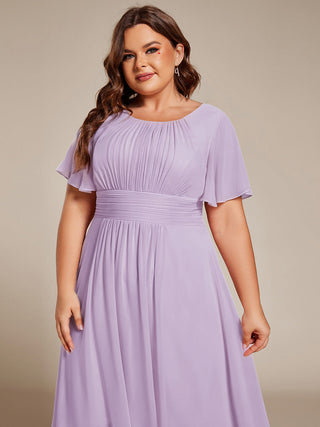 Short Sleeve Ruffle Pleated Round Neck A-Line High-Low Wedding Guest Dresses