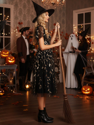 Exquisite Midi Length Ruffles Sleeve Tulle Sequin Dresses with Embroidery