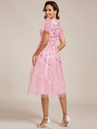 Exquisite Midi Length Ruffles Sleeve Tulle Sequin Dresses with Embroidery