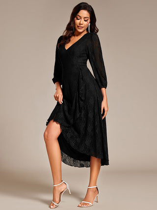Exquisite Long Lantern Sleeves Regular Fold Stream Lotus Leaf Hem Wedding Guest Dresses with Jacquard Decoration