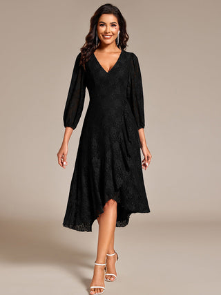 Exquisite Long Lantern Sleeves Regular Fold Stream Lotus Leaf Hem Wedding Guest Dresses with Jacquard Decoration