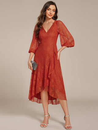 Exquisite Long Lantern Sleeves Regular Fold Stream Lotus Leaf Hem Wedding Guest Dresses with Jacquard Decoration